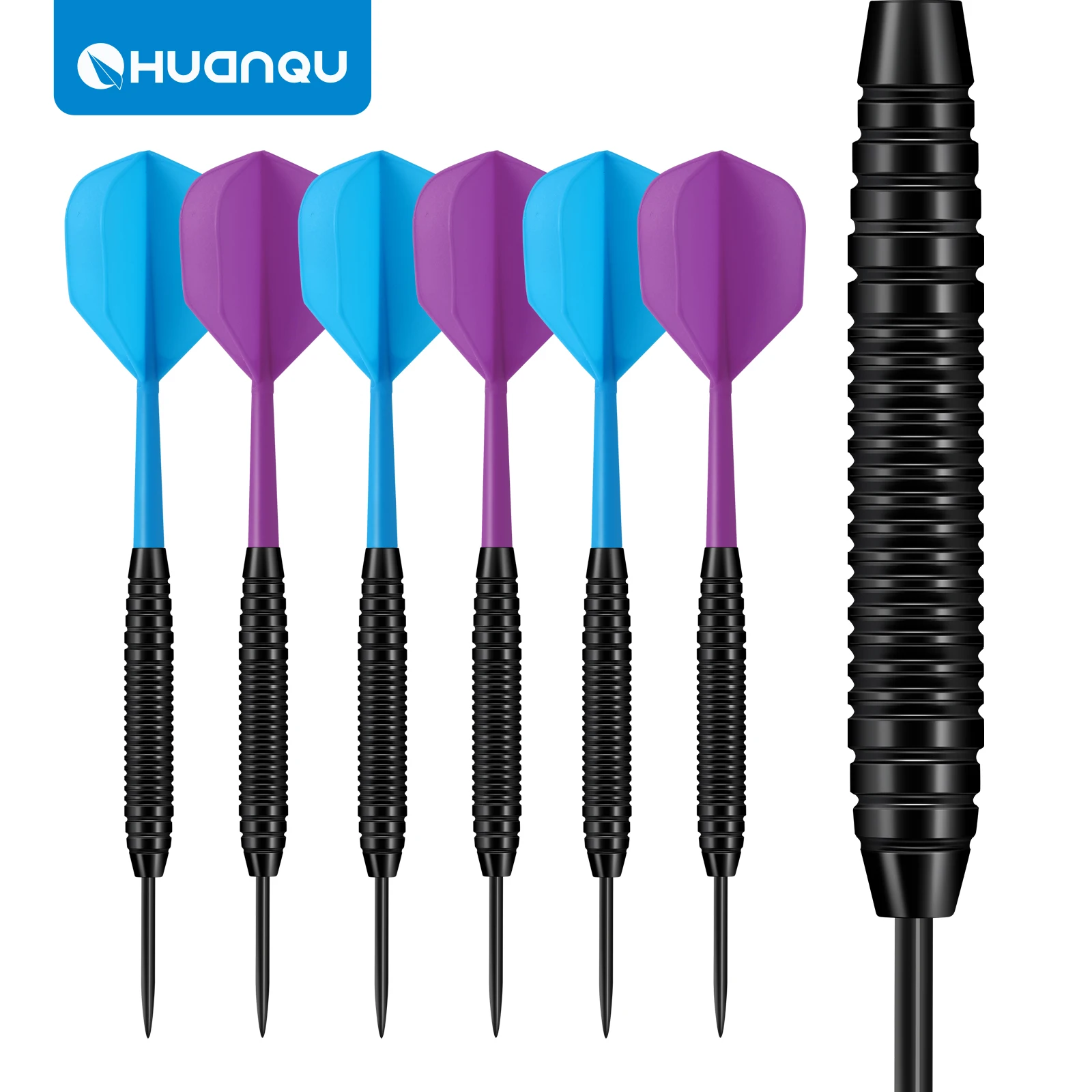 HUANQU Iron Steel Tip Darts Set Textured Grip Barrel Integrated Flight Shaft 2BA Replaceable Parts Spare Flights Shafts