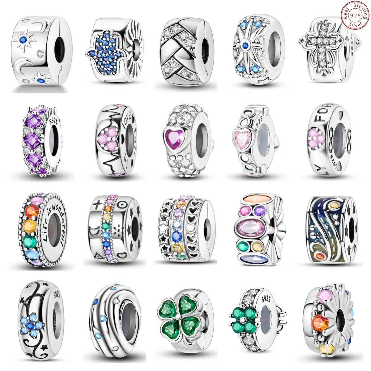 

Original 925 Sterling Silver CZ Pave Clip Charms Four Clover Lucky Leaf Charms for DIY Bracelet Fine Jewelry Accessories