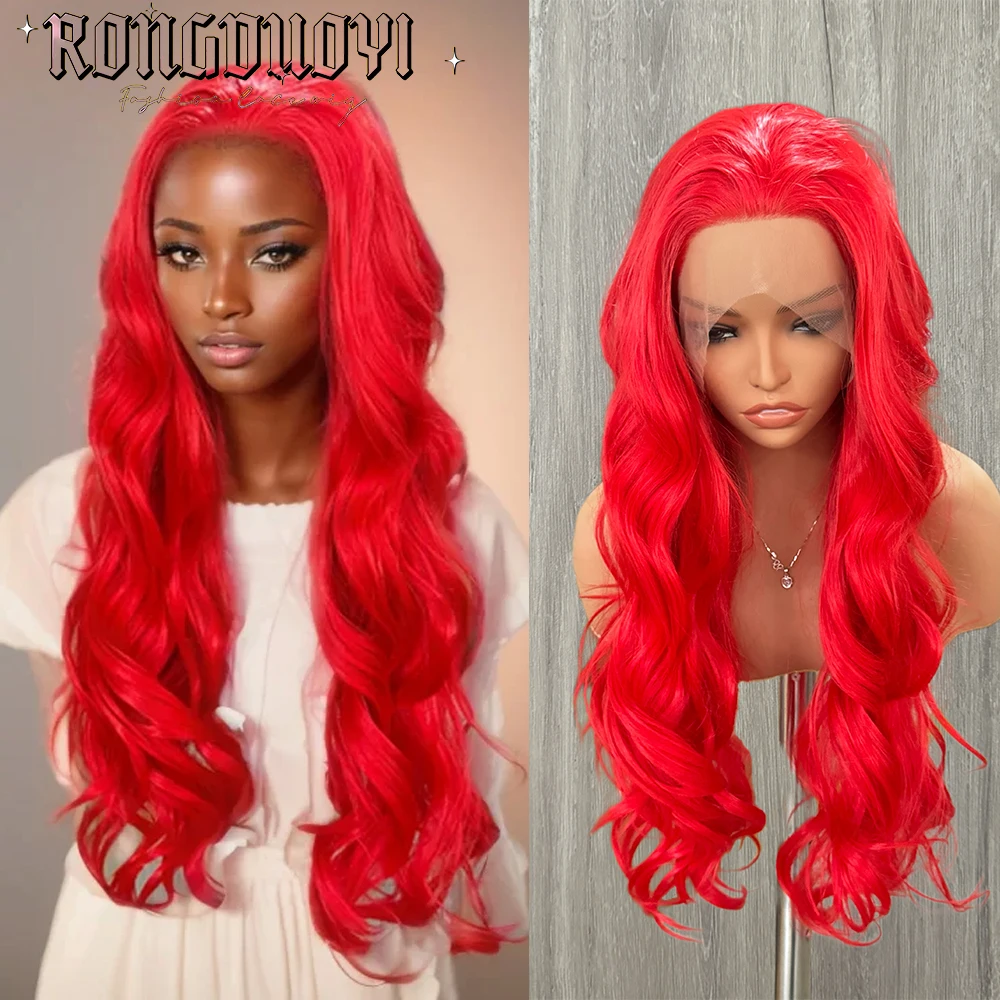 Hot Red Wig Synthetic Lace Front Wig Body Wave Colored Hair Lace Wigs For Women Synthetic Hair Lace Wigs Cosplay Anime Front