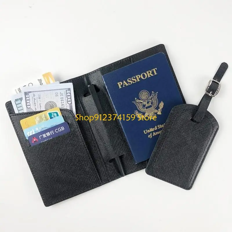 

G5AE PU Leather Holder Luggage Tag Card Cover for Women Men Lover Couple Wedding Gift Travel Wallet