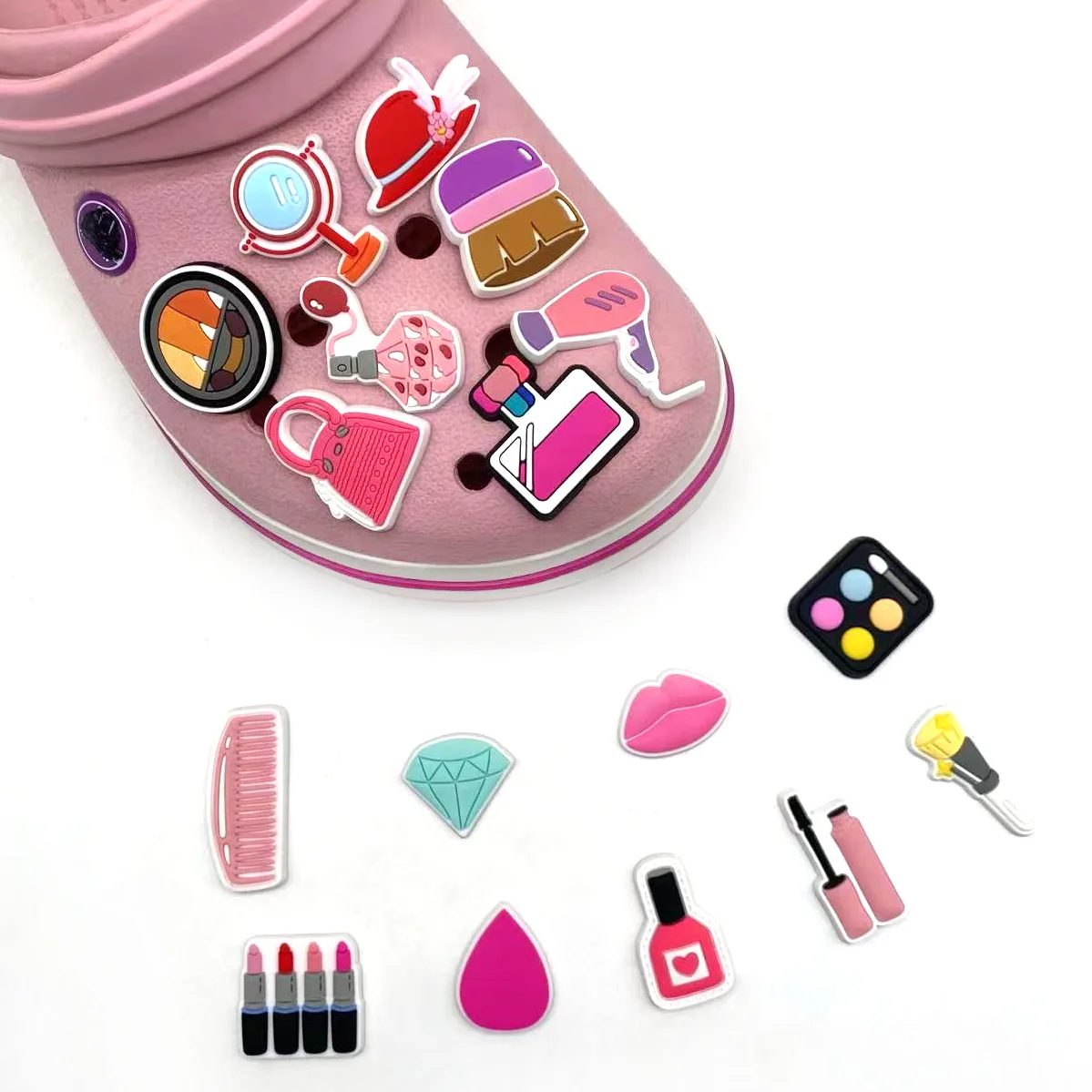 Cute Makeup Cosmetic Design PVC Shoe Charms Lipstick Perfume  Diamond Bag Detachable Clog Shoe DIY Decor Accessories