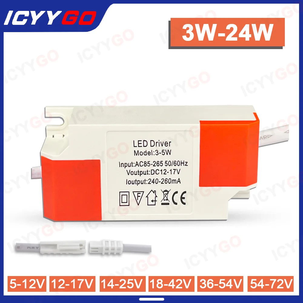

LED Constant Current Driver 1W 3W 4W 7W 8W 12W 15W 24W LED Driver 240-260MA 5-12V 12-17V 14-25V 18-42V Transformer Power Supply