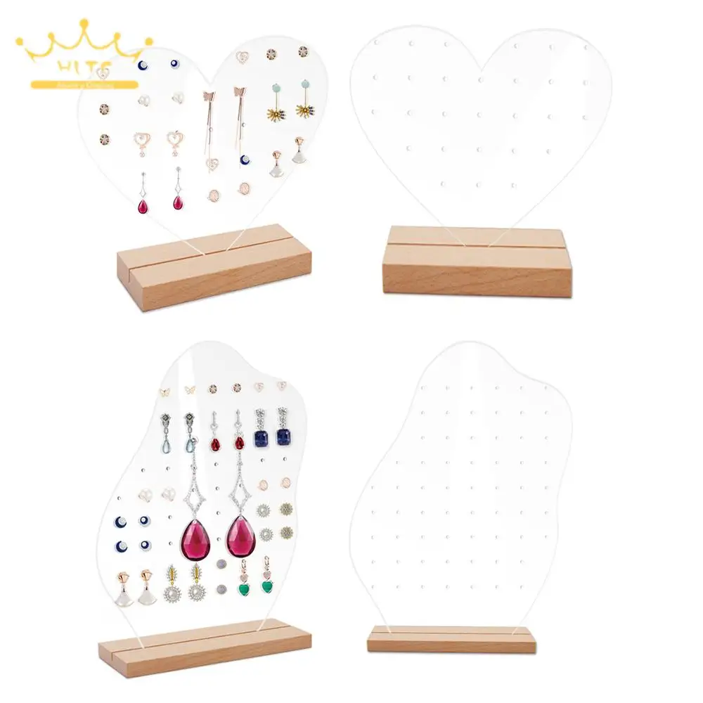 

Acrylic Earrings Organizer Ear Studs Display Rack Arch Show with Wooden Bases Personal Dressing Table Jewelry Storage Rack