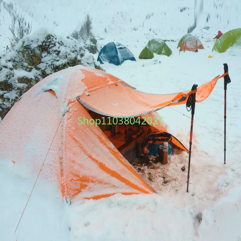 3Persons 4Seasons Skirt Tent Camping Outdoor Double Layers Aluminum Pole Anti Snow Travel Family Ultralight Tourist