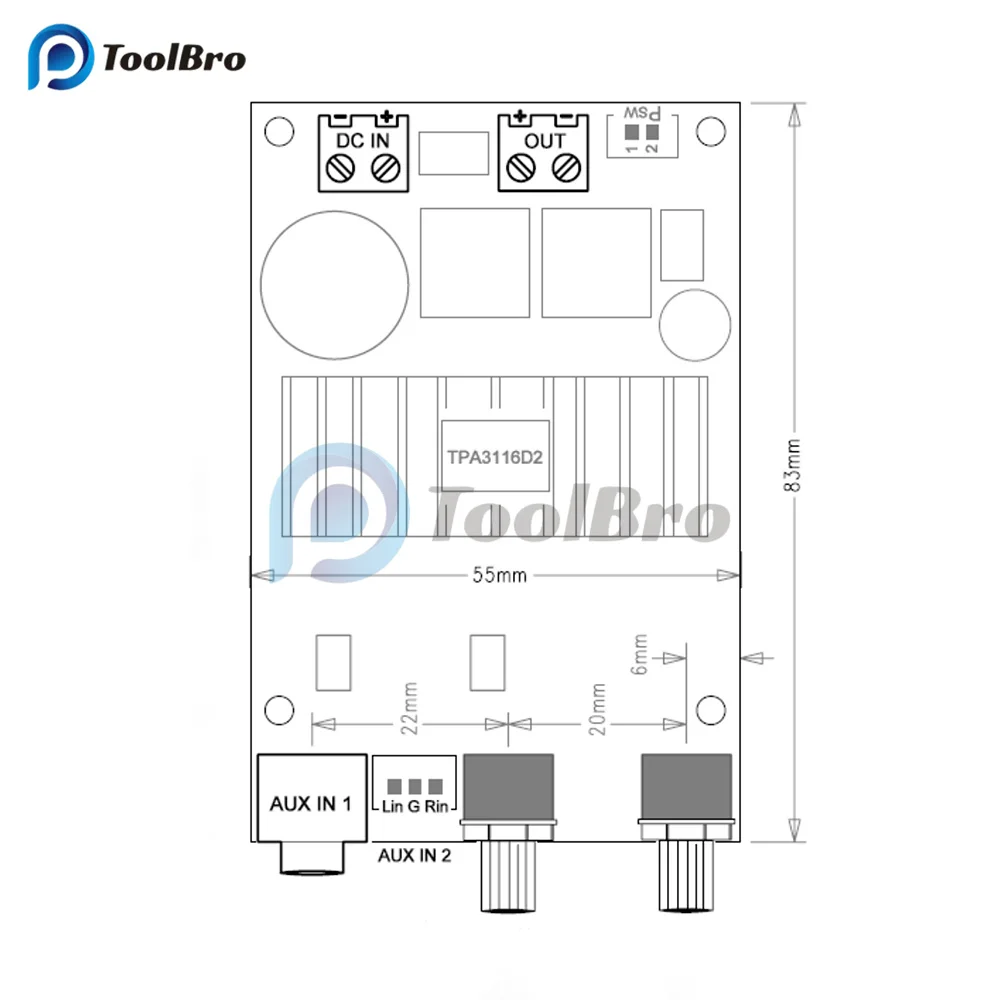 Imagem -06 - Subwoofer Amplificador Digital Placa de Áudio Amplificador de Potência Mono Amplificador de Som 100w Bass Aux para Coluna Passiva Tpa3116