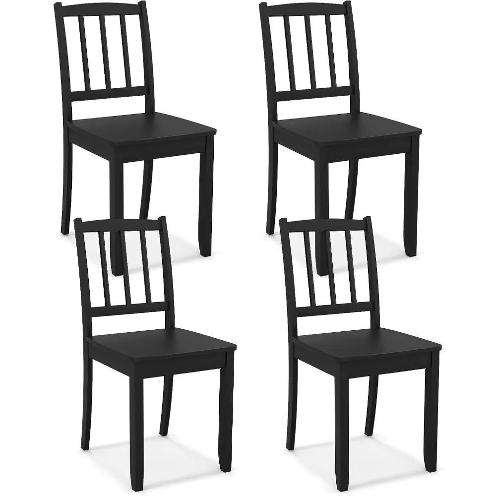 Farmhouse Dining Chairs Set of 4, Modern Kitchen Chairs w/Rubber Wood Legs & Curved Backrest, Ladder Back Diner Chairs