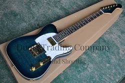 Blue Electric Guitar Flamed Maple Top Gold Bridge Rose wood Frets 22 Frets HS pickup white panel support custom