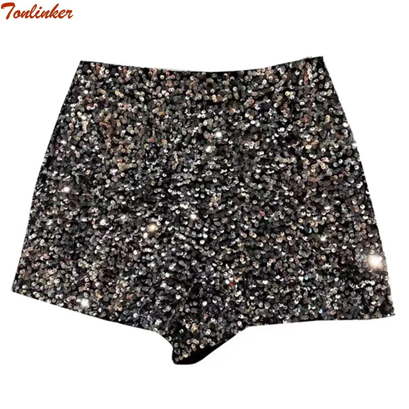 Women Sexy Full Sequin Fashion Casual Shorts Shiny Heavy Zipper Womens Shorts three-point Shorts  Hot Short Pants Spring New