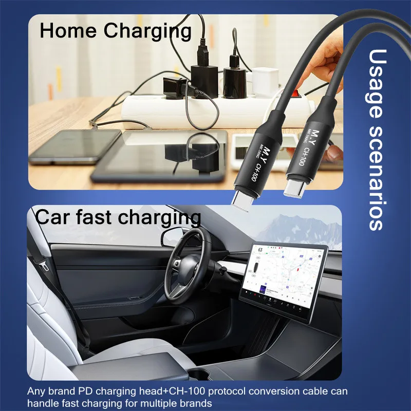 

Mr.Yang CH-100 100W Protocol Conversion Cable for Phones/Tablets/Laptops Dual Type-C Unlock Multi-Brand Private Fast Charging