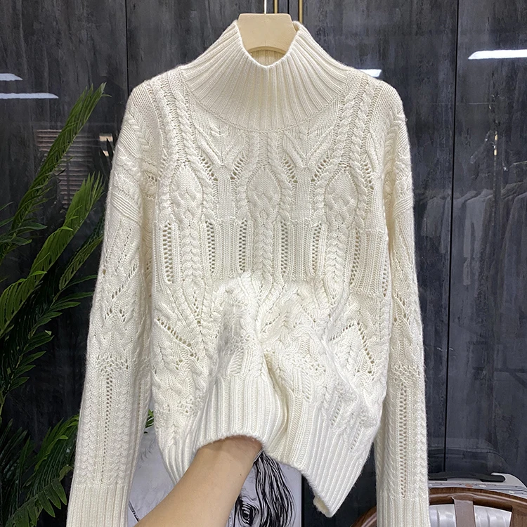 女性の透かし彫りのタートルネックセーター,ニットのツイストセーター,カシミアのknitwear,柔らかくゆったりとした生地,高品質,春,秋,x428