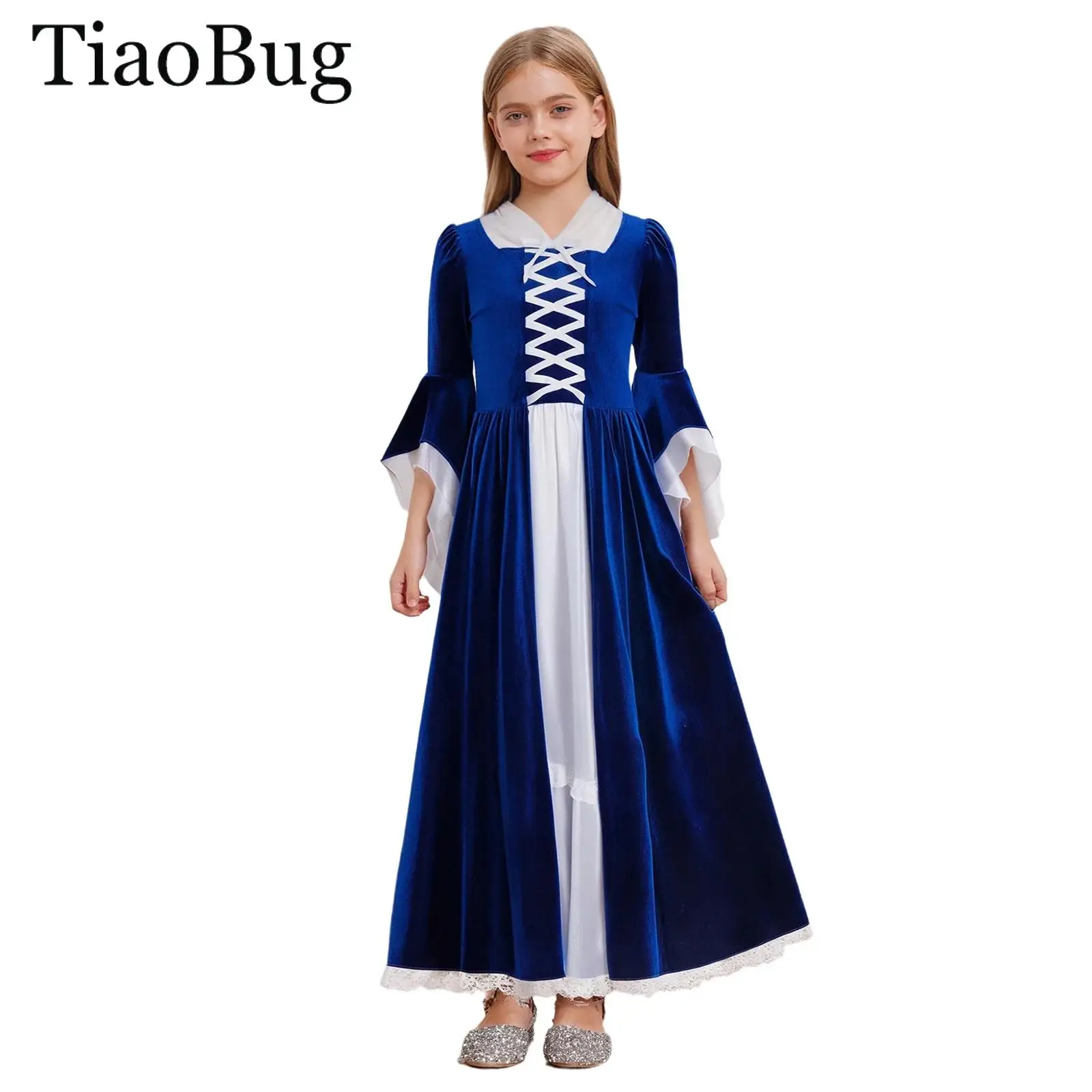 فتاة القرون الوسطى عصر النهضة المخملية فستان هالوين الأميرة الفيكتورية تأثيري كم طويل مضيئة الدانتيل تقليم فستان ماكسي رداء ثوب