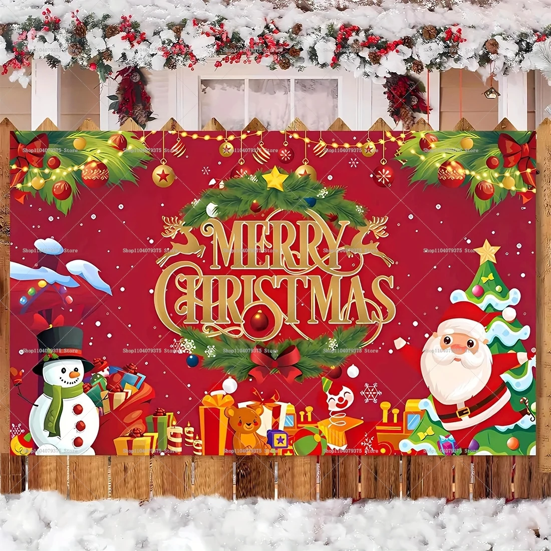 Christmas Cartoon Santa Claus Photography Background Christmas Night Party Decoration Banner Photo Booth Background Decoration