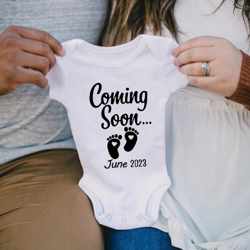 Baby Announcement Onesies Coming Soon 2023 Newborn Baby Bodysuits Cotton Summer Boys Girls Romper Body Pregnancy Reveal Clothes