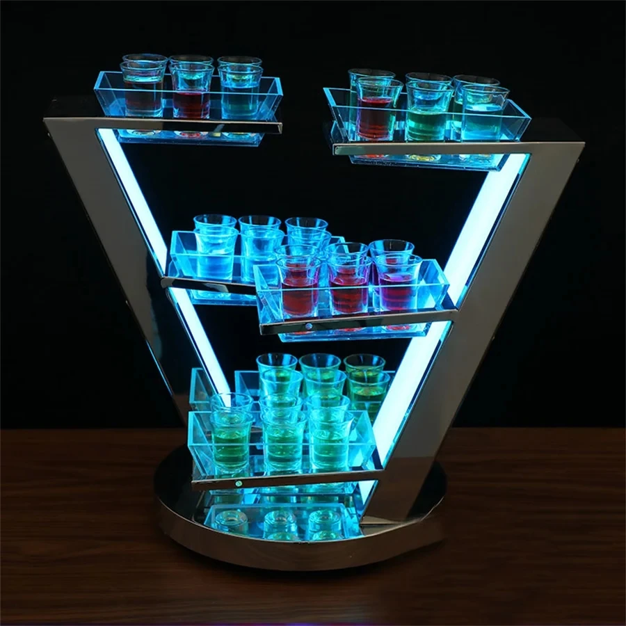 

Rechargeable Shot Glass Holder Flashing Light Up Whisky Cocktail Wine Cup Rack For Bar Disco NightClub Decor