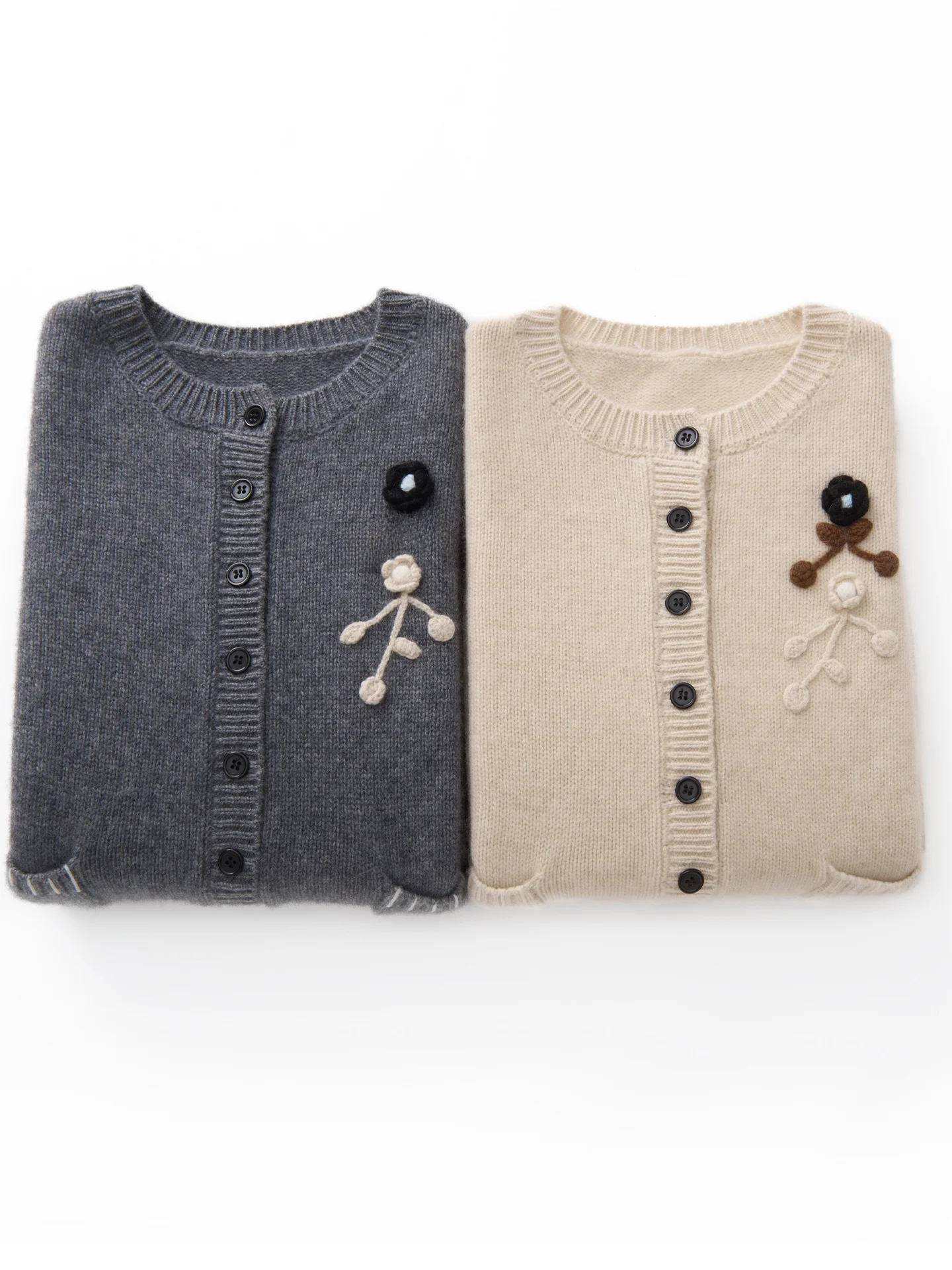 

Вязаный кардиган ручной работы с вышивкой, женский, с круглым вырезом, на одной пуговице, в университетском стиле, с карманами, модный...