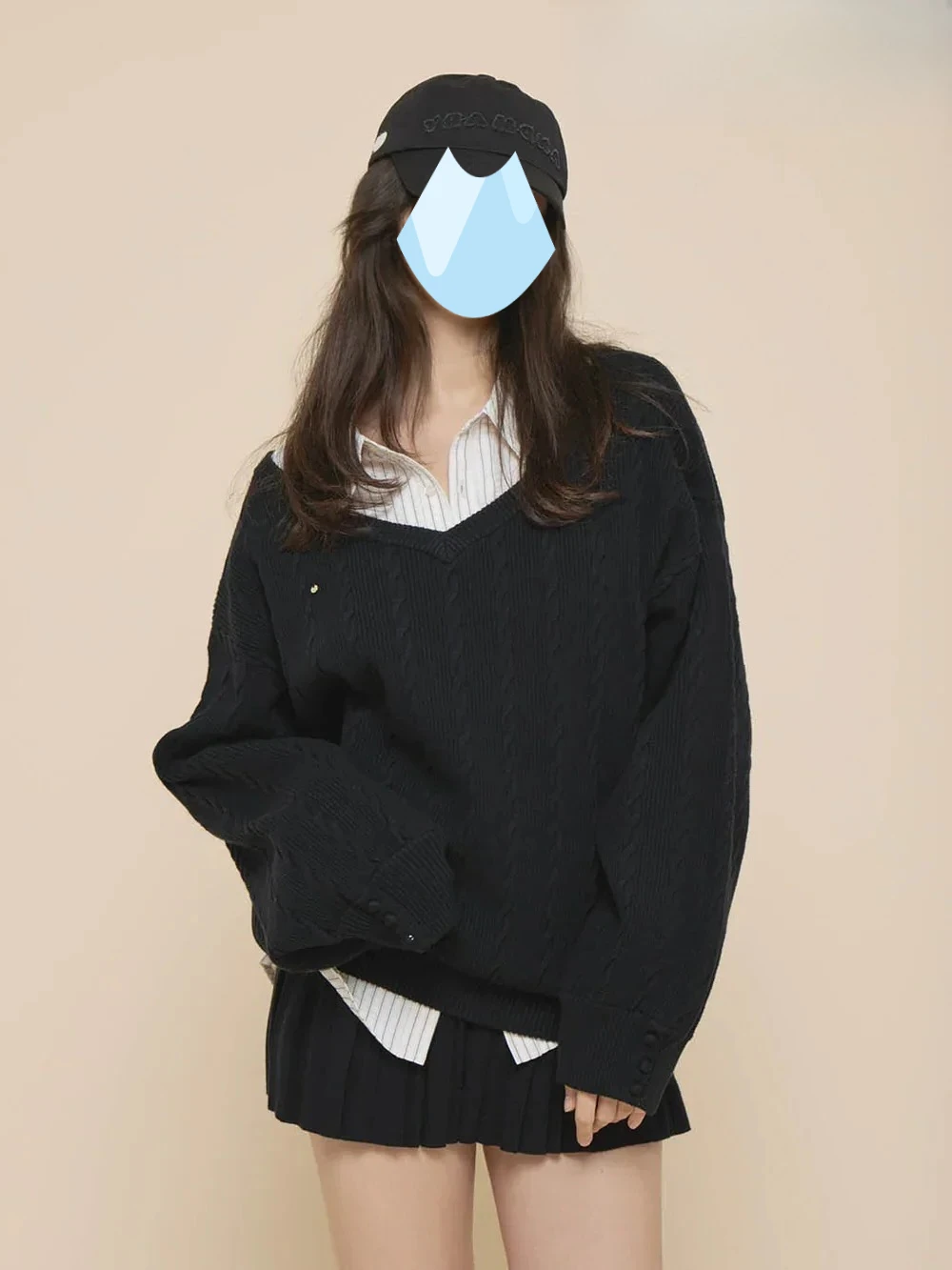 

2025 Autumn Winter New Japanese Sweet V-Neck Cable Knit Sweater and Long Sleeve Shirt Pleated Short Skirt Three-Piece Set