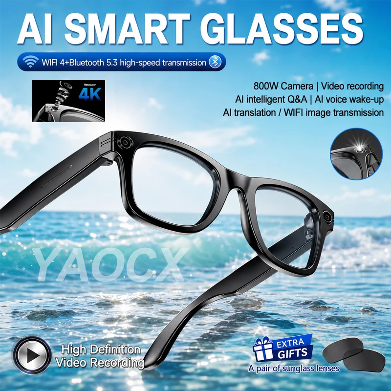 W610T AI Smart Glasses with Video Camera 800W Sunglasses Wi-Fi Transfer BT Calling Al Voice Wake-up Al Translation Smart Glasses