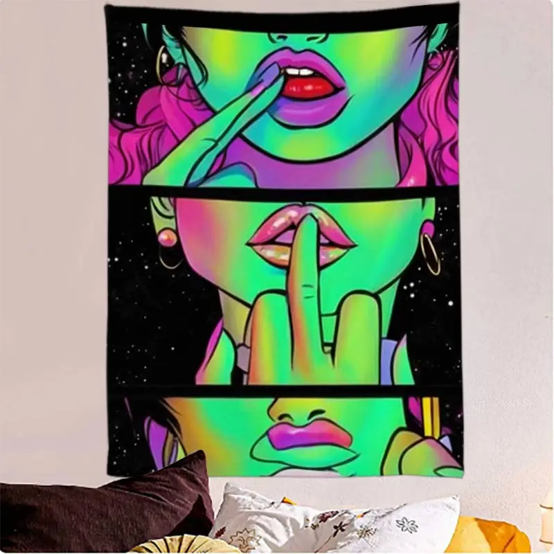 Sexy Red Lips With Finger Tapestry Wall Hanging Modern Simple Painting Style Characte Living Room Home Decor Elevate Your Space