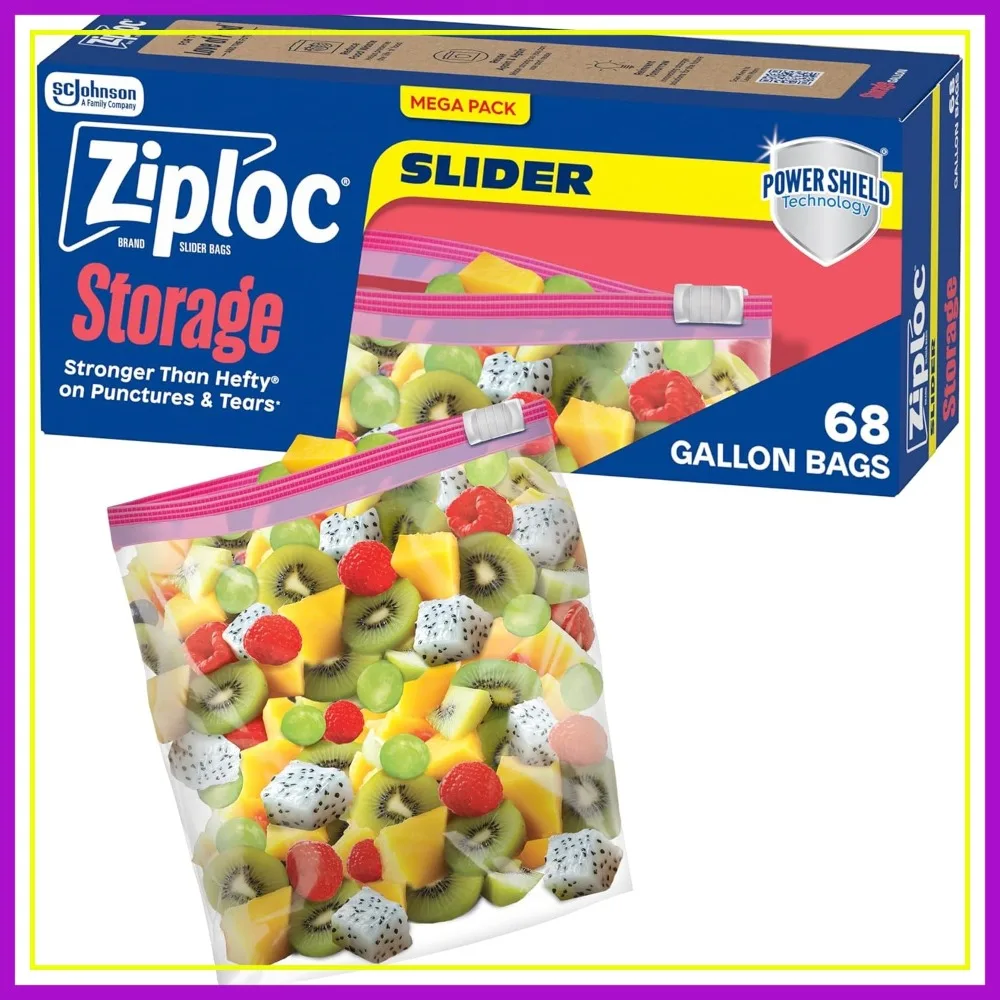 

Gallon Food Storage Slider Bags, 68 Count, Durable & Reusable