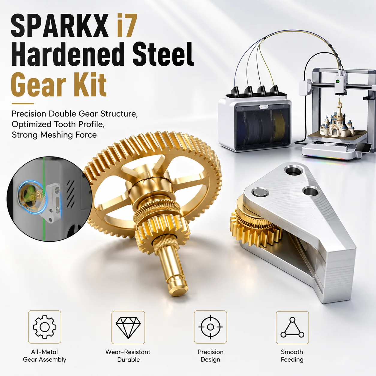 For SPARKX i7 All-Metal Extruder Gear Kit Upgraded Hardened Steel Wear-Resistant Precision Feeding Drive Gear 3D Printer Parts