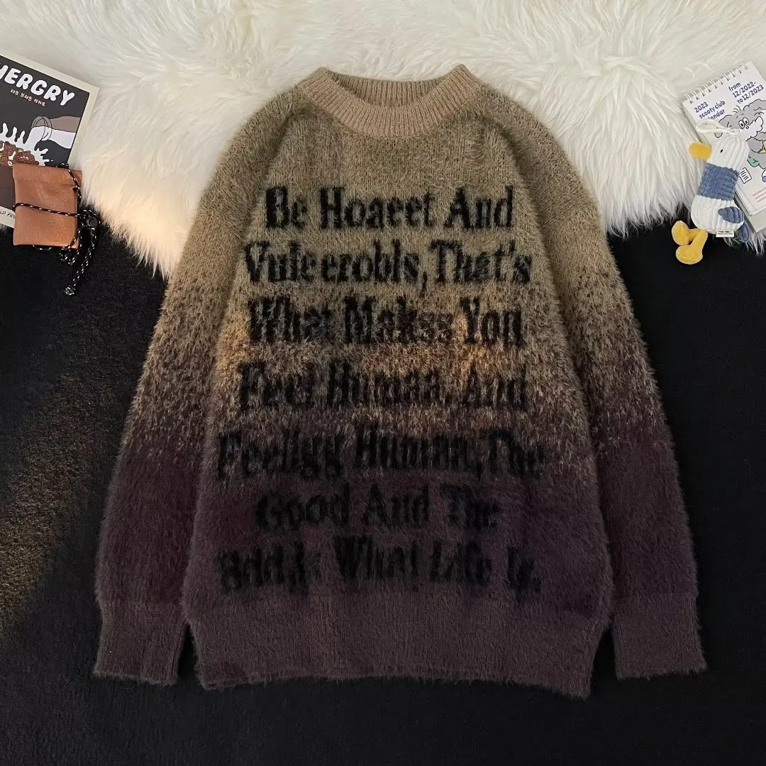 

Осенне-зимний мужской свитер большого размера 300 Pou Hong Kong Sle Color Blo из искусственного меха с длинными рукавами, вязаный, свободный, повседневный