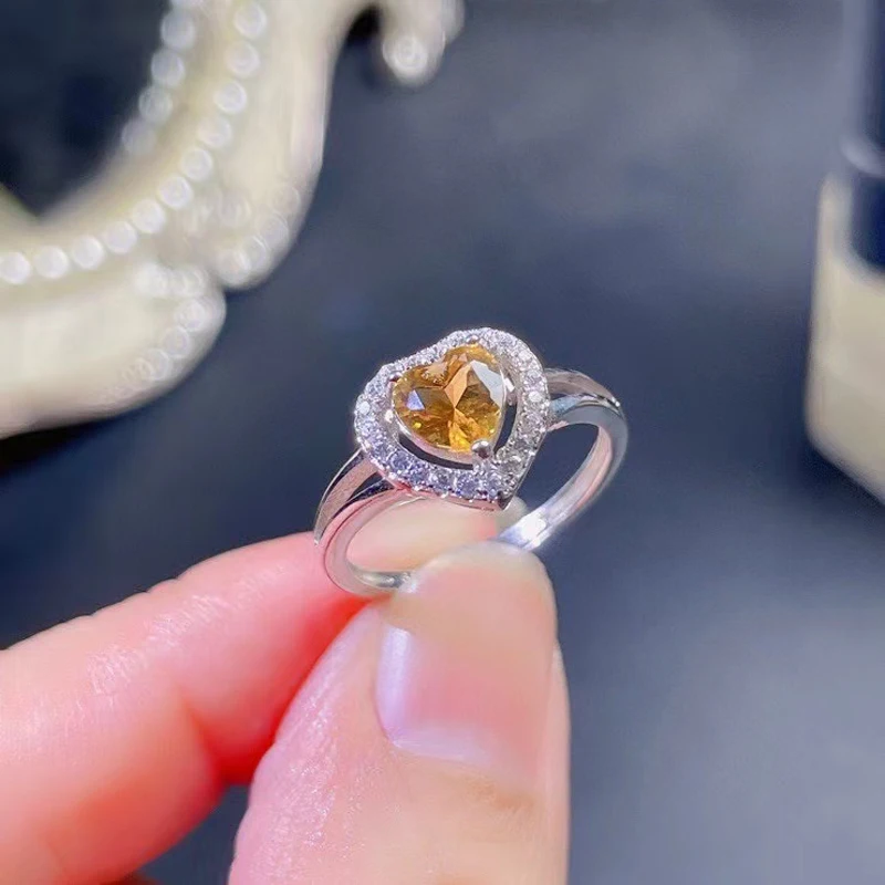 

MeiBaPJ Natural Brazil Citrine Gemstone Fashion Love Heart Ring for Women Real 925 Sterling Silver Fine Charm Jewelry