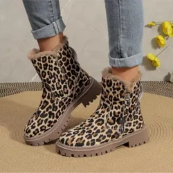 Snow boots women's winter new fleece women's shoes warm leopard snow boots thick cotton warm shoes women's boots P524