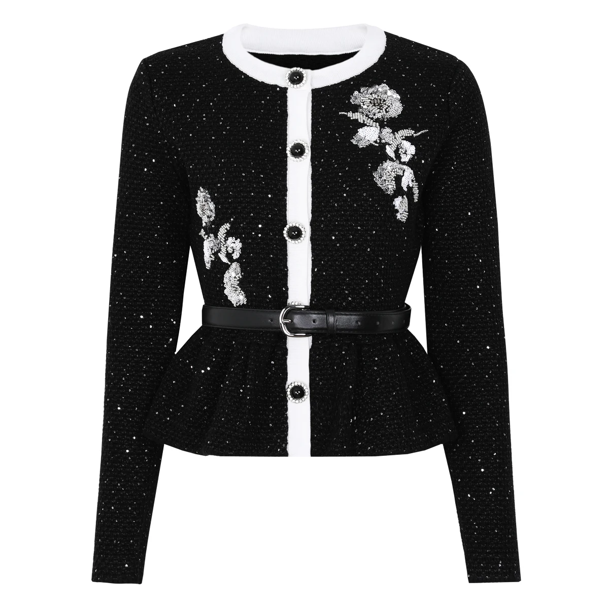 25293 High-quality New Fashion Elastic Knitted Embroidered Long Sleeved Waistband Cardigan+slim Fit Skirt Women's Set