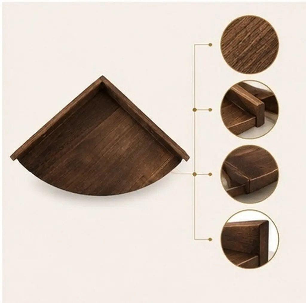 Wooden Triangular Floating Shelf Rustic Wall Mounted Corner Storage Shelf Lightweight Smooth Surface for Bathroom Bedroom