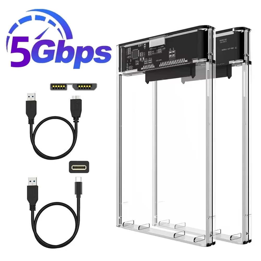 

Transparent External Hard Drive Case 2.5 Inch HDD SSD Case Micro-B To USB3.1 4TB Drive Housing Compatible UASP SATA III Laptop