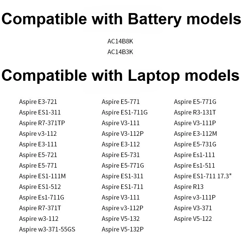 New AC14B8K Laptop Battery for Acer Aspire E3-111 E3-112 E3-112M E5-771 E5-771G ES1-311 ES1-511 ES1-512 for Gateway NE512