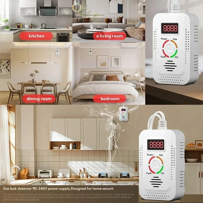 2-in-1 Natural Gas And Carbon Monoxide CO Detector Combustible Gas Leak Detector Monitor For CO LPG Methane In Kitchen