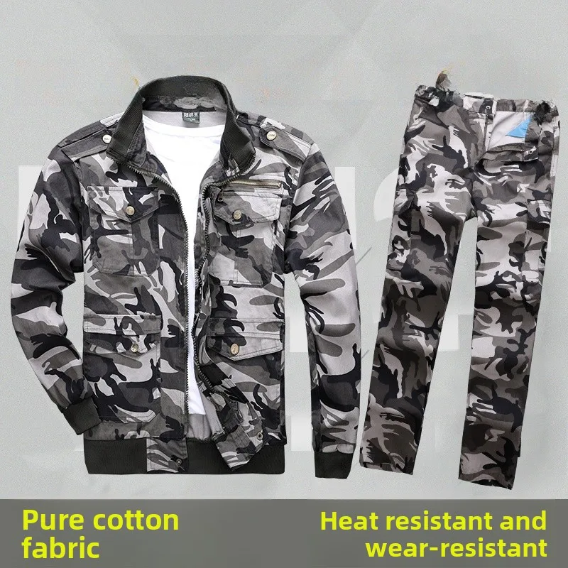 thickened-pure-cotton-spring-autumn-work-uniform-set-for-men-welding-workwear-multi-pocket-camouflage-suit