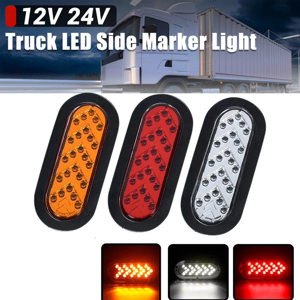 ATVOV 1/2pcs Waterproof 12V 24V 6 Inch Oval 25 LED Tail Brake Turn Signal Flowing Light Flush Mount Lamp Truck Trailer Pickup RV