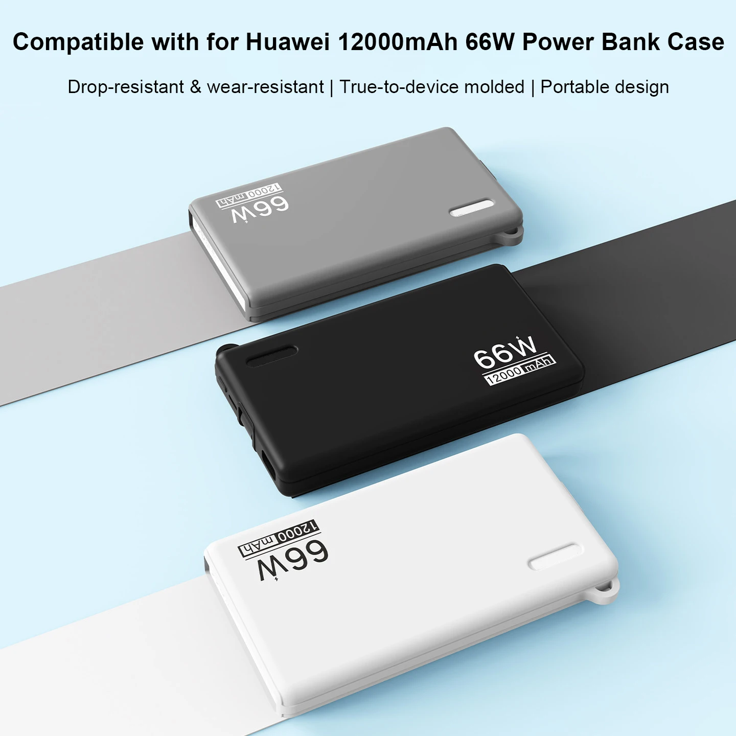 Shockproof Silicone Case for Huawei 12000mAh 66W Power Bank Dustproof Protective Cover Black Gray White