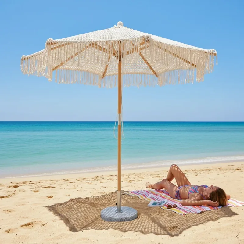 Handmade  Crochet Foldable Waterproof Umbrella with Modern Design for Hotel Outdoor Use Stylish Beach Garden Shade