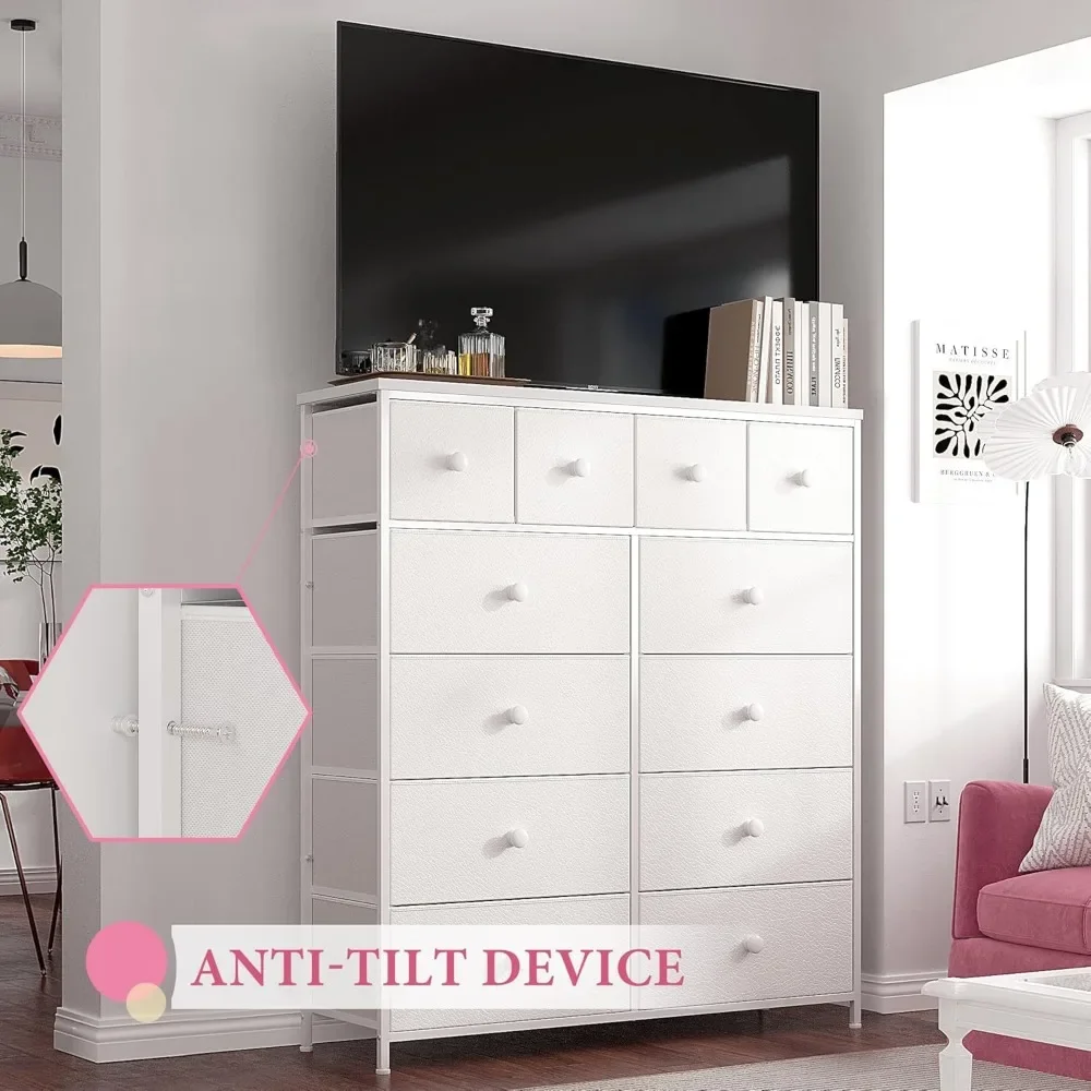 White Dresser for Bedroom with 12 Drawers Dressers & Chest of Drawers with Wood Top, Metal Frame,Tall Dressers for Girls Bedroom