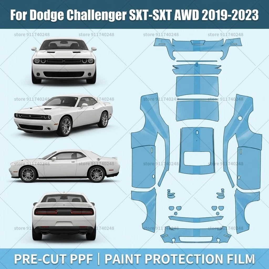 

Для Dodge Challenger SXT-SXT AWD 2019-2023: Предварительно вырезанная прозрачная защитная пленка (PPF) для автомобиля, полный комплект для всего кузова