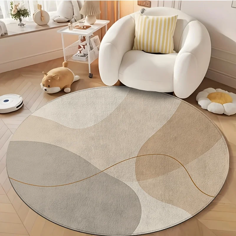 Wabi-Sabi Parallel Diagonal Line Circular Rug  Simple Neutral Tone Abstract Round Area Rug Soft Bedroom Entrance Carpet