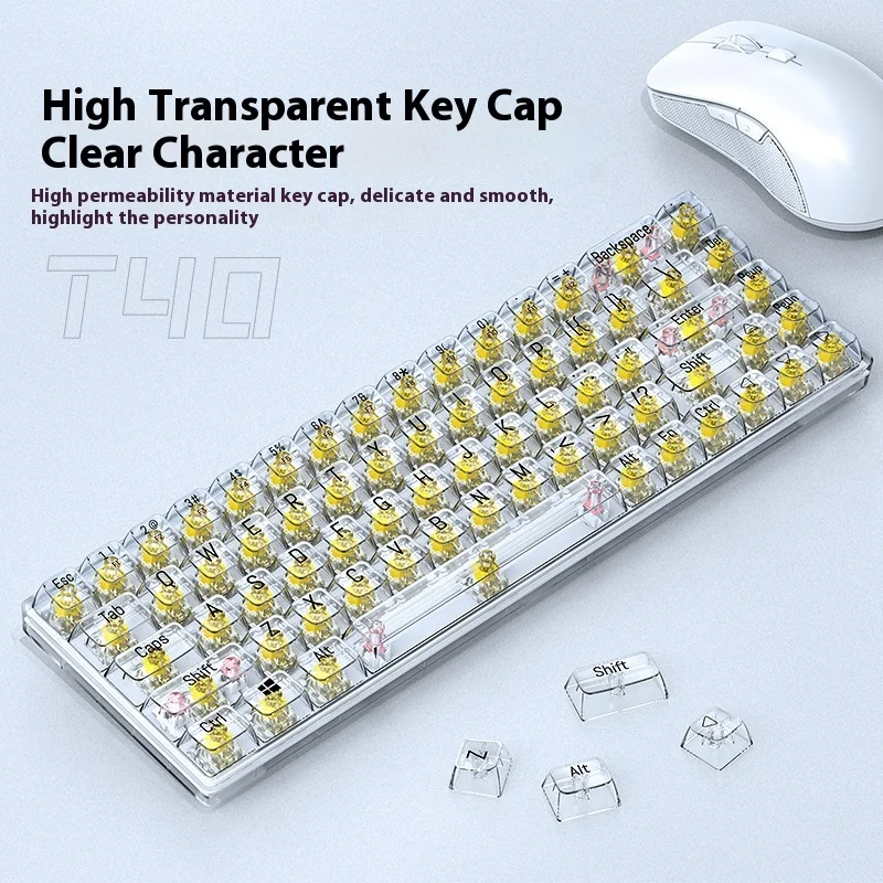 T-WOLF T40 Mechanical Keyboard Transparent RGB Backlit Tea Axis Red Axis Yellow Axis 68 Key Keyboard Keywire Separation