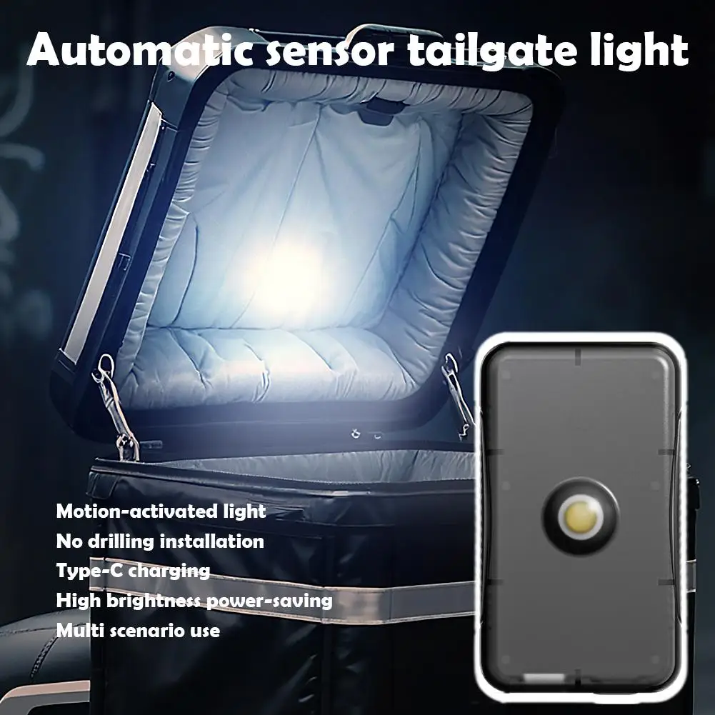 LED Motorcycle Trunk Light Motion Sensor Rechargeable Wireless Car Interior Reading Lamp Auto Boot RV SUV Cabinet Light Black