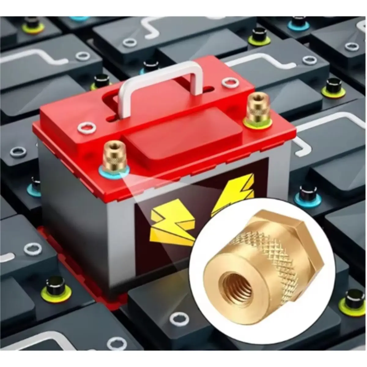 #02F Pack Connector,Thread Male Brass Battery Terminal Charging Posts Battery Repair (Gold)