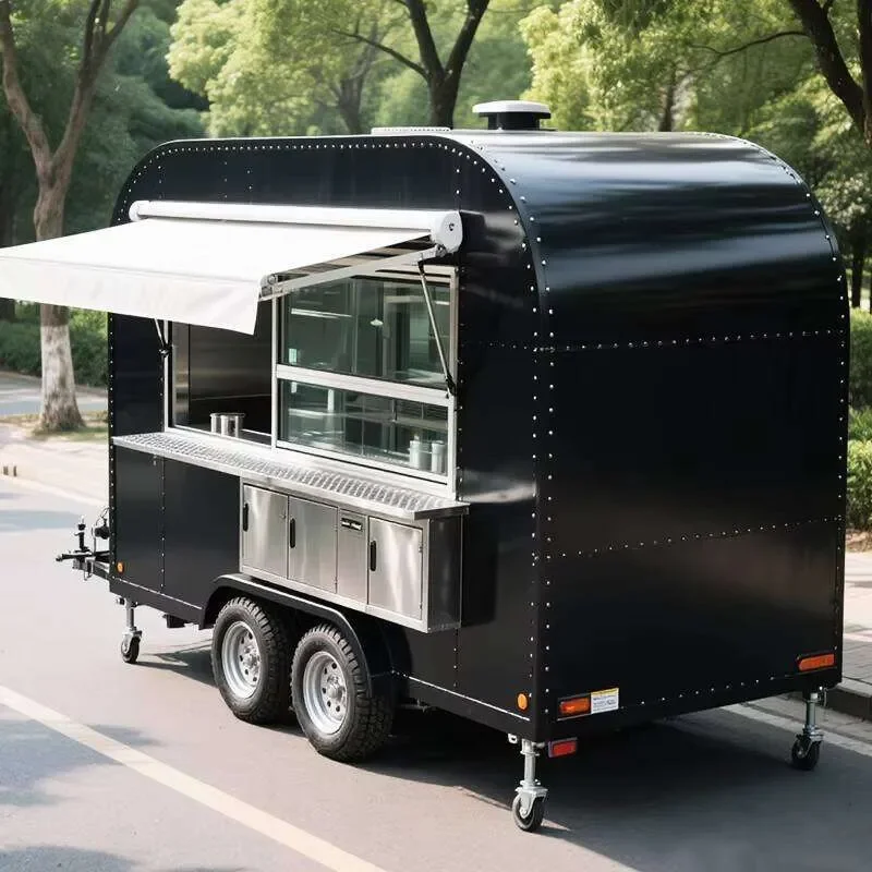 Round Food Trailer Mobile Kitchen Customized Windows Serving Counters For Efficient Customer Service Flowing