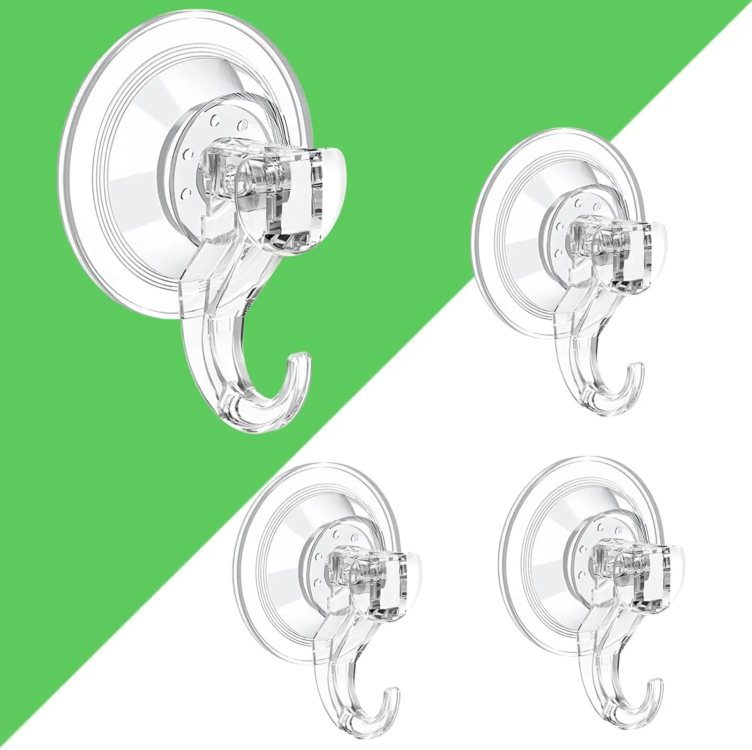 

4 Pack Suction Cup Hooks - Heavy Duty Clear Hangers for Towels, Wreaths, Shower - Reusable Removable for Kitchen, Bathroom