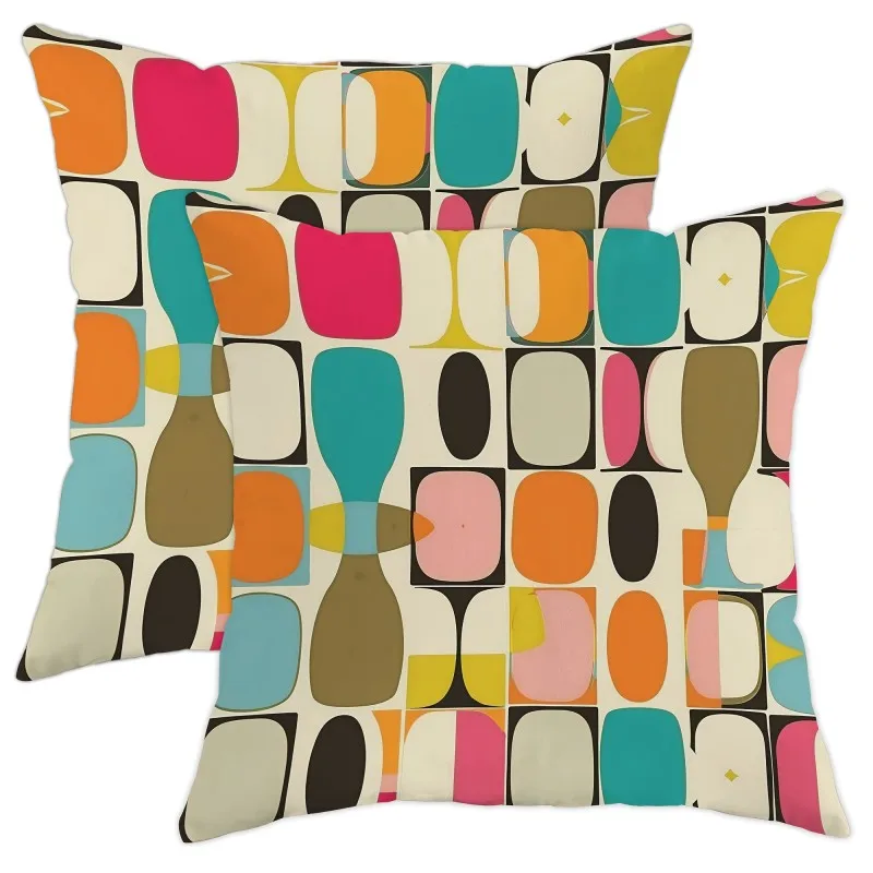 

2pcs Soft Mid-Century Modern Geometric Pillow Cover with Zipper Colorful Abstract Design Colorful for Living Room Decor