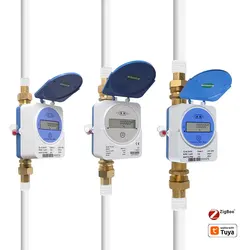 Tuya Zigbee Smart Ultrasonic Water Meter DN15 DN20 DN25 LCD Display Water Quantity Flow Consumption Measurement IP68 Smart Life