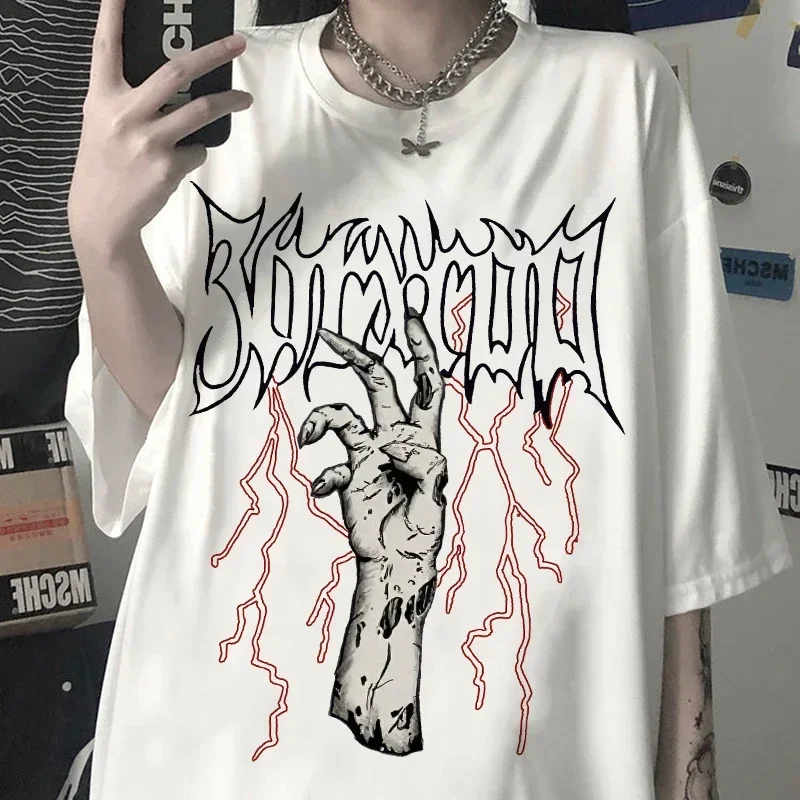 T-shirt imprimé à la main Dark Demon pour femmes, T-shirt Harajuku Y2K, Vintage, Esthétique, Gothique, Graphique, Punk, Vêtements, Hip Hop, Streetwear, Haut