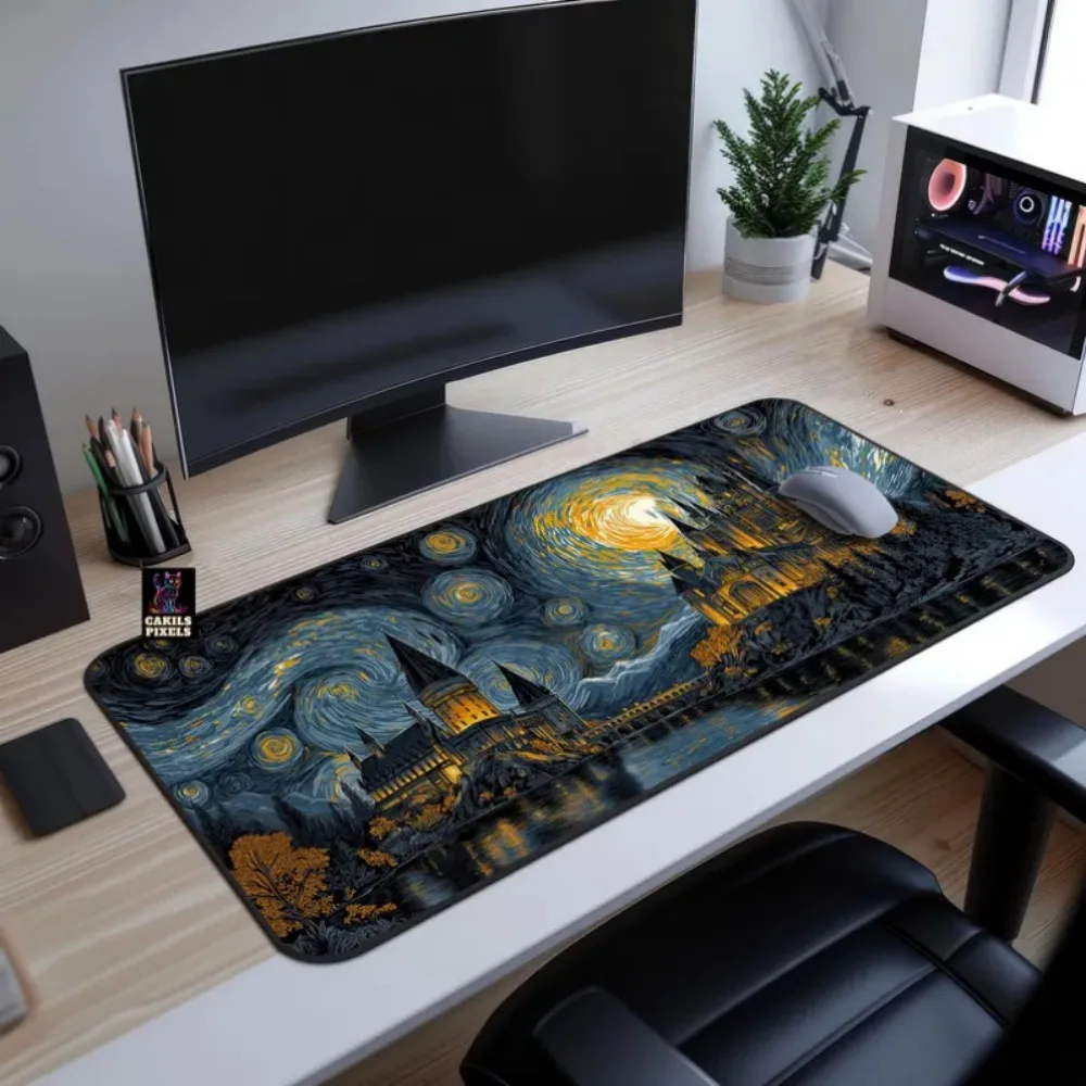 Anti-slip Starry Sky Wizard Castle Table Mat, thick base with fantasy magic castle pattern, anti-slip design, room decoration