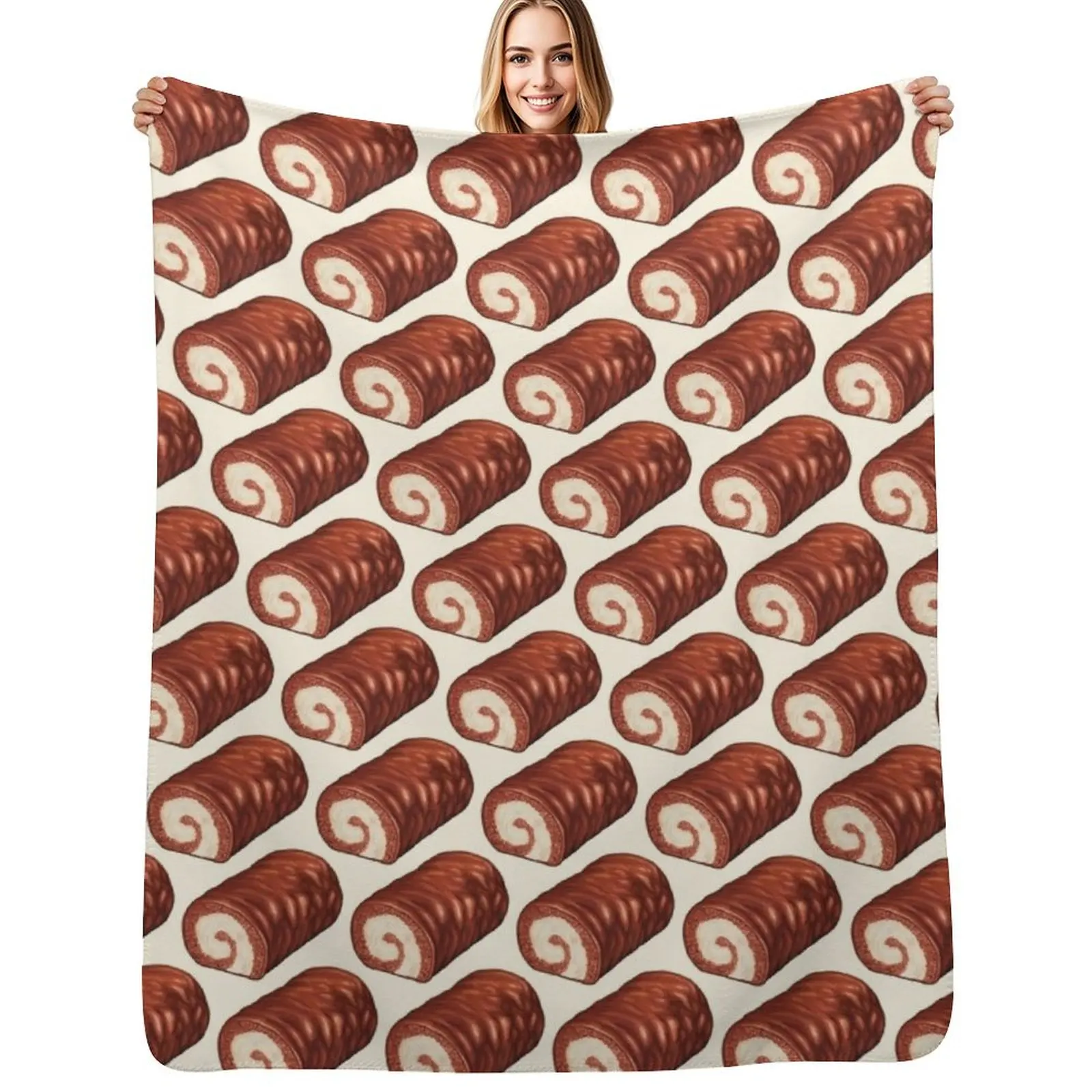 Chocolate Swiss Roll Cake Pattern Throw Blanket Moving Plush Beach Comforter Hairy Stuffeds Blankets