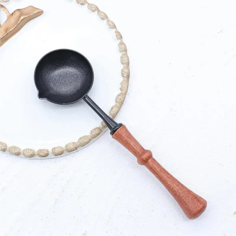 New Sealing Wax Spoon Anti-Hot Wood Handle Retro Wax Stamping Spoons Fire Paint Melting Firing Stamp Envelopes Melting Spoon